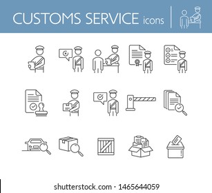 Customs post icons. Set of line icons. Document inspection, customs control, document box. Inspection concept. Vector illustration can be used for topics like immigration, shipment, logistics