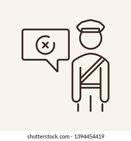 Customs prohibit line icon. Officer and speech bubble with rejecting cross. Customs concept. Vector illustration can be used for topics like travel, violation, problem