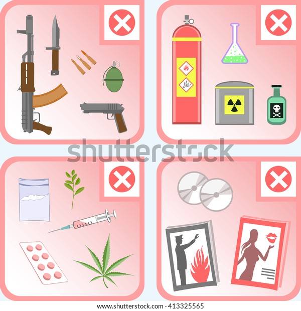 Customs Prohibition Icon Set Objects Prohibited Stock Vector (Royalty