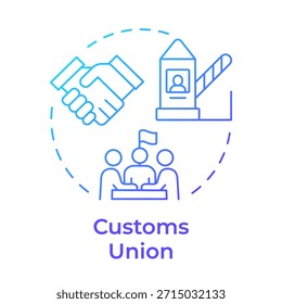Ícone de conceito de gradiente azul da união aduaneira. Organização de parceria, cooperação pessoal. Controlo fronteiriço. Ilustração de linha de forma redonda. Ideia abstrata. Design gráfico. Fácil de usar no artigo, folheto