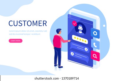 Custromer Srvice Feedback Concept. Can Use For Web Banner, Infographics, Hero Images. Flat Isometric Modern  Vector Illustration.