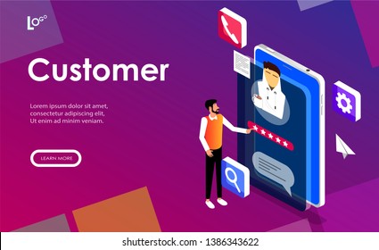 Custromer srvice feedback concept. Can use for web banner, infographics, hero images. Flat isometric modern vector illustration.