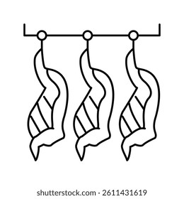 cut animal carcasses hang in warehouse line icon vector. cut animal carcasses hang in warehouse sign. isolated contour symbol black illustration