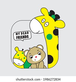 Cut Animals Friendship Kids T-Shirt Design Vector illustration By Design For You