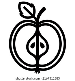 cut apple black linear icon. half fruit. flat vector illustration.