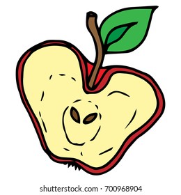 Cut apple. Apple with a leaf. vector illustration.