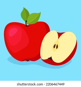 cut apple on blue background