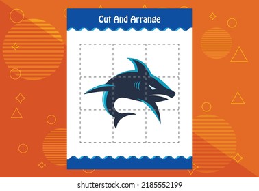 Cut and arrange with a fish worksheet for kids. Educational game for children