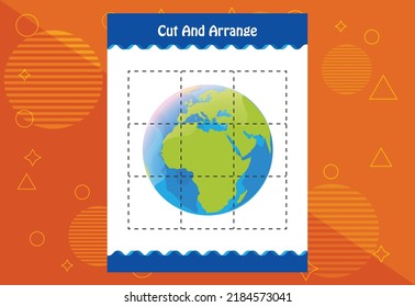 Cut and arrange with a planet worksheet for kids. Educational game for children