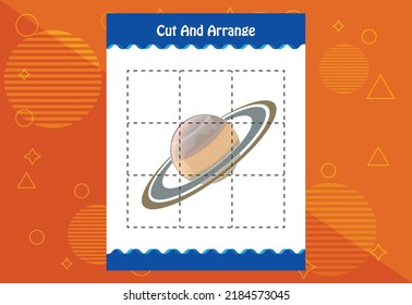 Cut and arrange with a planet worksheet for kids. Educational game for children