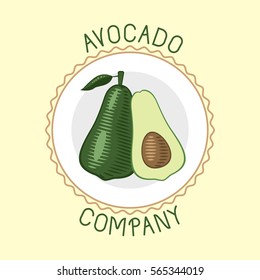 Cut avocado badge vector illustration.