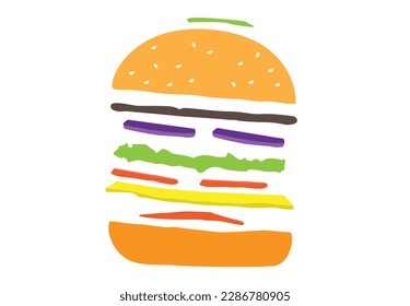 Cut away Parts of a Cheeseburger. Editable Clip Art