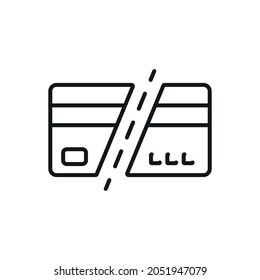 Cut bank card linear icon. Thin line customizable illustration. Vector isolated outline drawing. Editable stroke