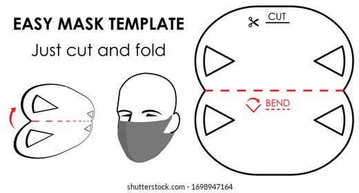 CUT AND BEND Protection mask model. Homemade mask. DIY. Template for making mask. Self-manufacturing 