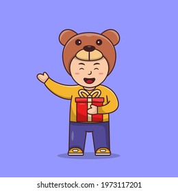 Cut Boy Holding Gift Cartoon illustration. Kids Cartoon kawaii