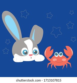 Cut bunny and crab vector character illustration. Bunny collection