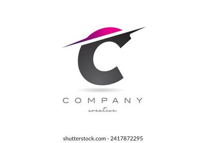 diseño creativo de ilustración vectorial del icono del logotipo de letra C de corte. Plantilla rosa y negra para empresa o negocio