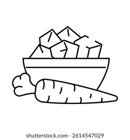 cut carrot cubes line icon vector. cut carrot cubes sign. isolated contour symbol black illustration