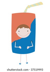 Cut cartoon boy is dressed in a suit of the soda