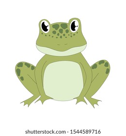 Cut cartoon vector green frog.