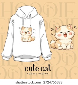 Vector de diseño de sudadera con capucha de gato cortado ilustrado