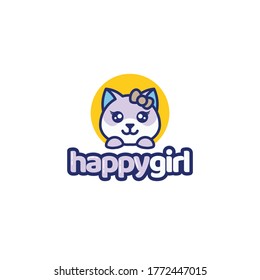 Cut cat logo design. Cute cat logo character.
