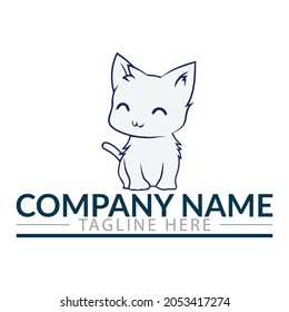 diseño vectorial del logotipo del gato cortado. Símbolo del logotipo del gato vector de color blanco