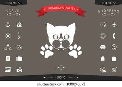 Cut Cat with paws - logo, symbol, protect sign