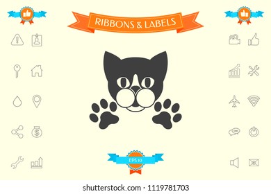 Cut Cat with paws - logo, symbol, protect sign