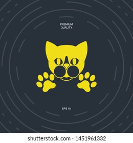 Cut Cat with paws - logo, symbol, protect sign