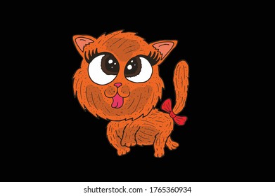 cut cat vector illustration.. black background.