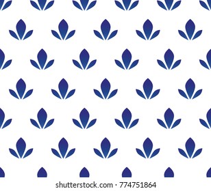 cut ceramic pattern design vector, blue and white water lily floral seamless background