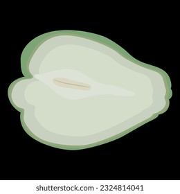 Cut Chayote fruit. Isolated vector illustration. Sechium edule. On black background.
