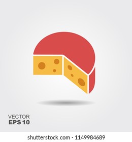 Cut cheese piece. Stylized flat icon with shadow