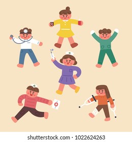 cut children hospital play with friends. hand drawing style vector illustration flat design