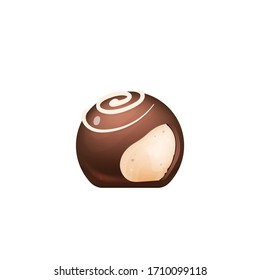 Cut chocolate candy, sugar confectionery realistic vector illustration. Sweet cocoa dessert, appetizing glazed yummy. Lolly, delicious caramel, praline 3d isolated object on white background