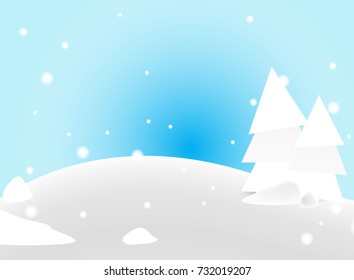 Cut christmas tree and snow falling in winter season background