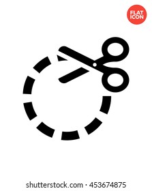 Cut circle with scissors Icon Flat Style Isolated Vector Illustration