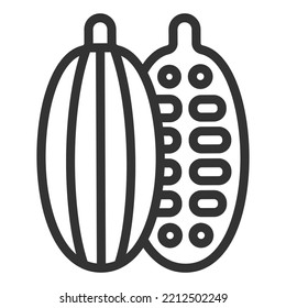 Cut cocoa fruit - icon, illustration on white background, outline style