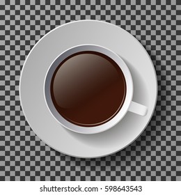 Cut of coffee or tea on transparent background, top view, vector