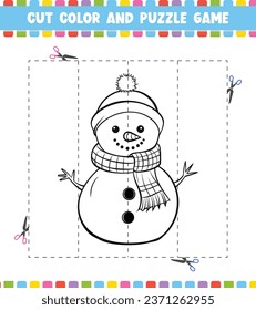 Cut color education worksheet game for kids color activity page puzzle for
 children Christmas theme
