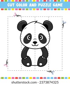 Cut color education worksheet game for kids color activity puzzle for children with Cute Animal
