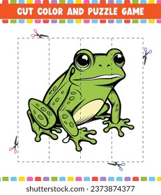 Cut color education worksheet game for kids color activity puzzle for children with Cute Animal
