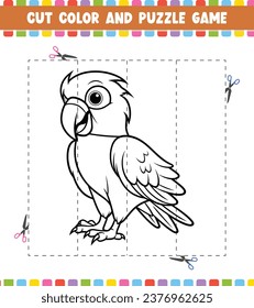 Cut color education worksheet game for kids color activity puzzle for children with Cute Animal