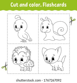 Cut and color. Flashcard Set. Coloring book for kids. Cartoon character.