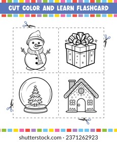 
Farbe ausschneiden und Flashcard Activity Farbbuch für Kindercartoon lernen 
Zeichenkontur Silhouette Weihnachtsthema
