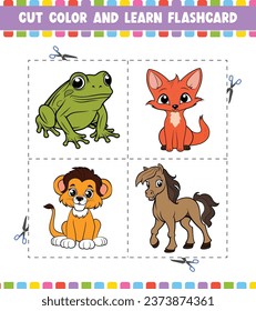 Farbe ausschneiden und Flashcard Activity Farbbuch für Kinder mit Cute-Cartoon-Charakter lernen 
