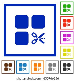 Cut component flat color icons in square frames on white background