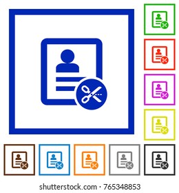 Cut contact data flat color icons in square frames on white background