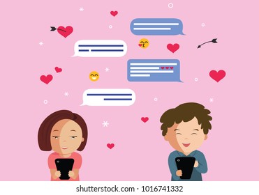 Cut couple chat on phone, happy valentine's day. 